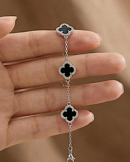 925er Sterlingsilber Armband "Clover" in Silberschwarze Farbe - TOLLzWOOD