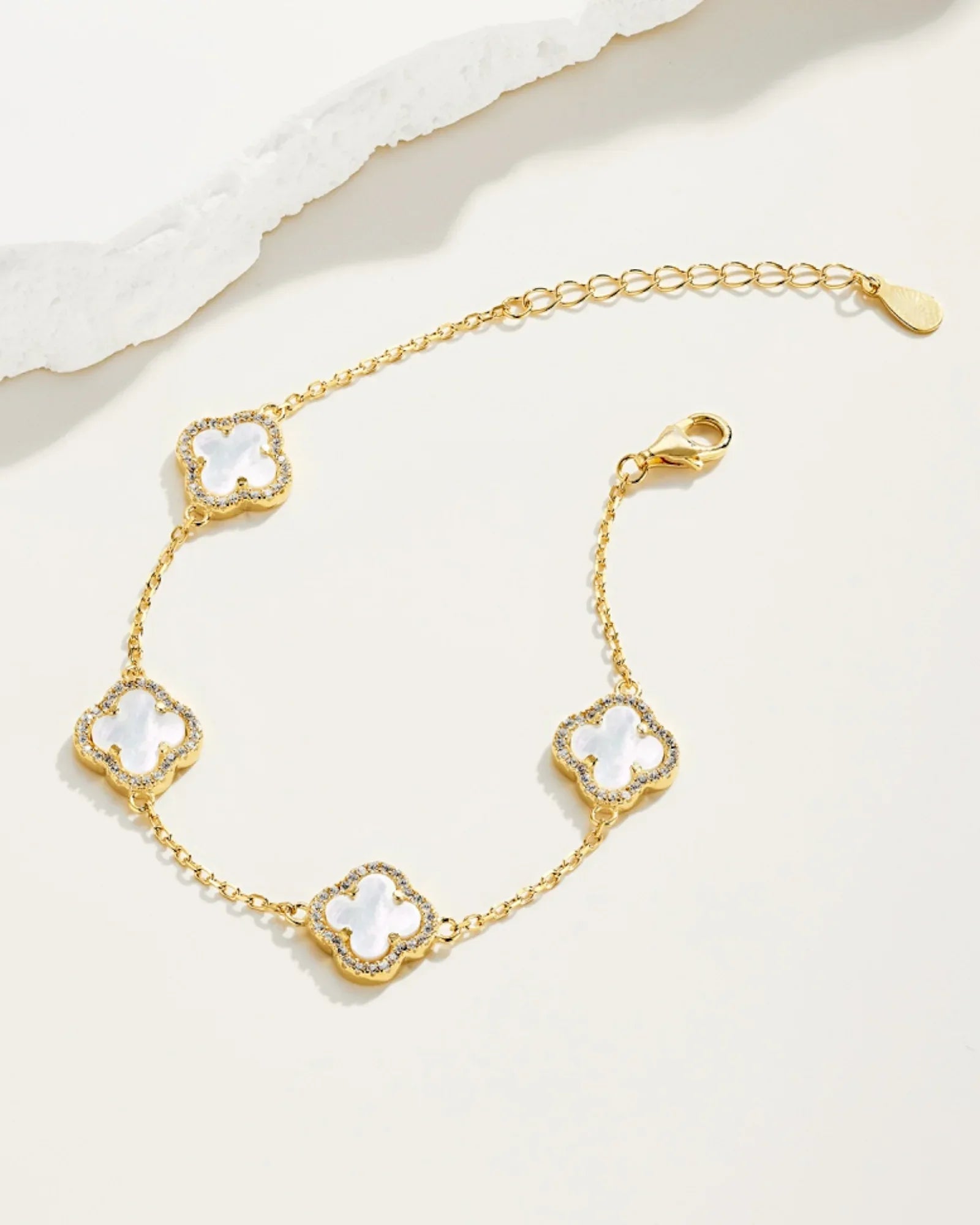 925er Sterlingsilber Armband "Clover" in Goldweiße Farbe - TOLLzWOOD