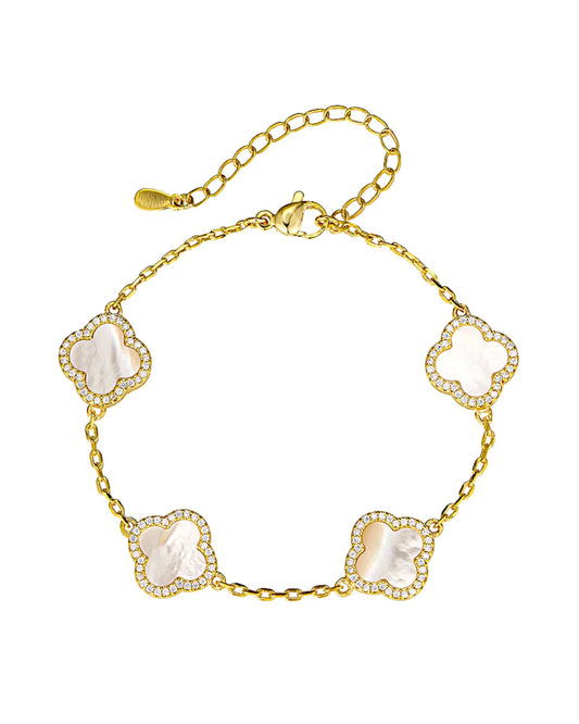 925er Sterlingsilber Armband "Clover" in Goldweiße Farbe - TOLLzWOOD