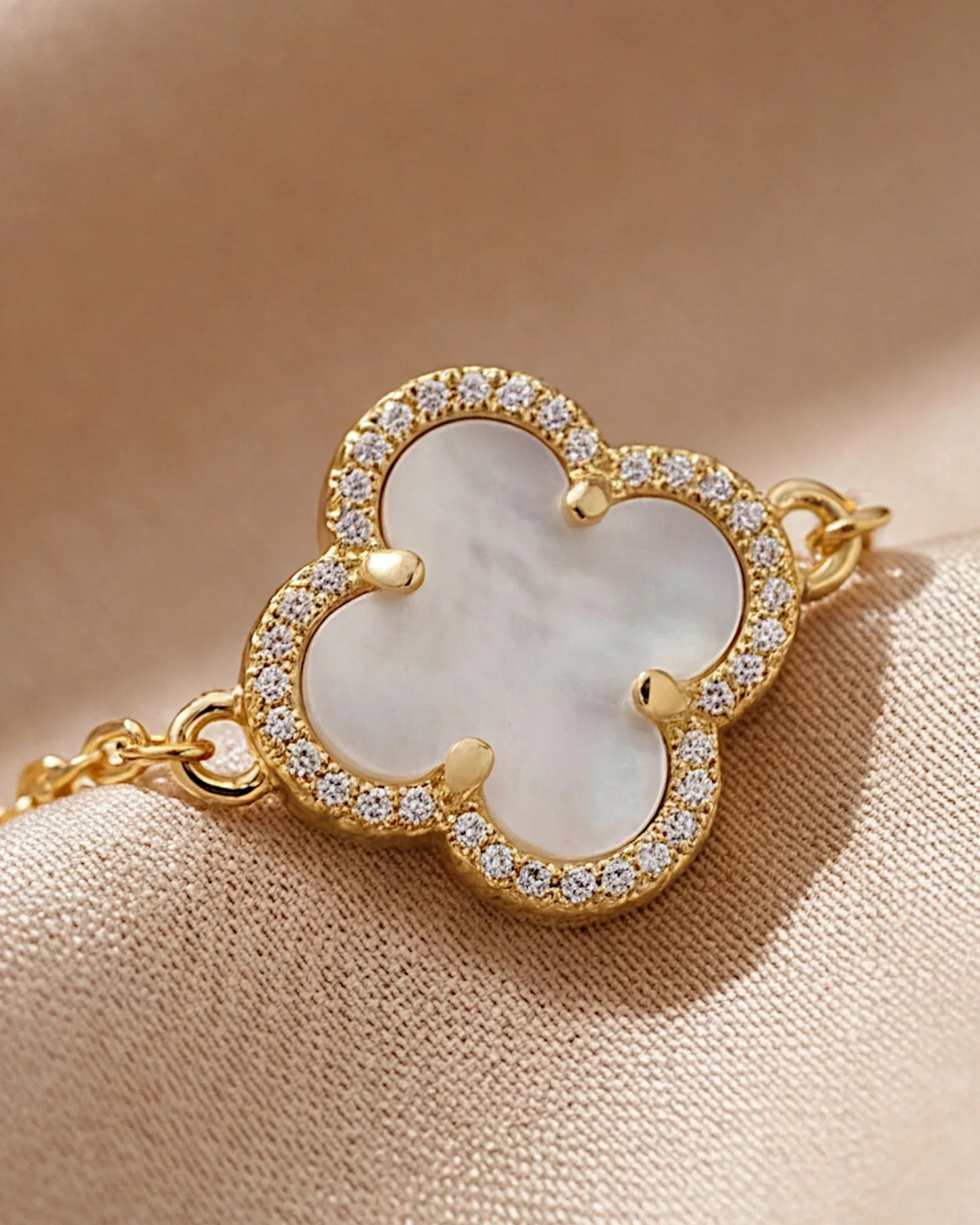 925er Sterlingsilber Armband "Clover" in Goldweiße Farbe - TOLLzWOOD