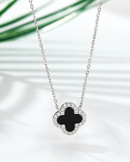 Halskette „Clover“ in Silberschwarze Farbe - TOLLzWOOD