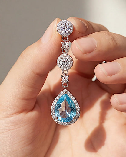 Ohrringe aus 925er Silber mit blauem Zirkonia, Tropfenform - TOLLzWOOD