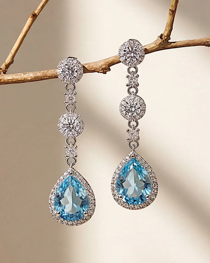 Ohrringe aus 925er Silber mit blauem Zirkonia, Tropfenform - TOLLzWOOD