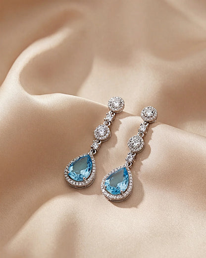 Ohrringe aus 925er Silber mit blauem Zirkonia, Tropfenform - TOLLzWOOD