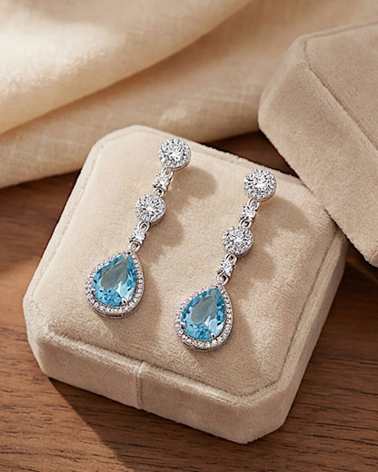 Ohrringe aus 925er Silber mit blauem Zirkonia, Tropfenform - TOLLzWOOD