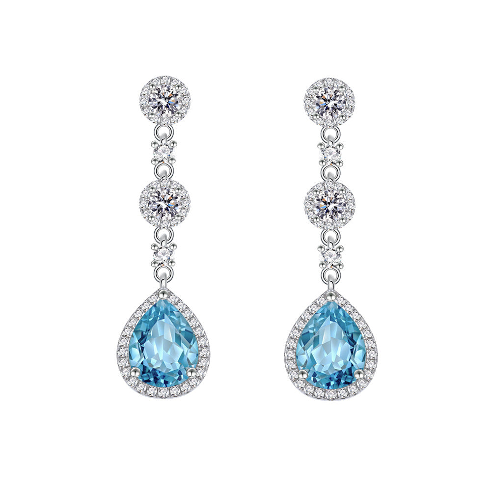 Ohrringe aus 925er Silber mit blauem Zirkonia, Tropfenform