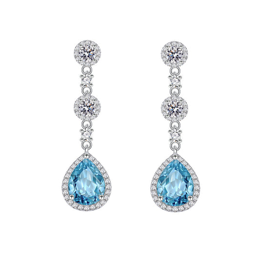 Ohrringe aus 925er Silber mit blauem Zirkonia, Tropfenform