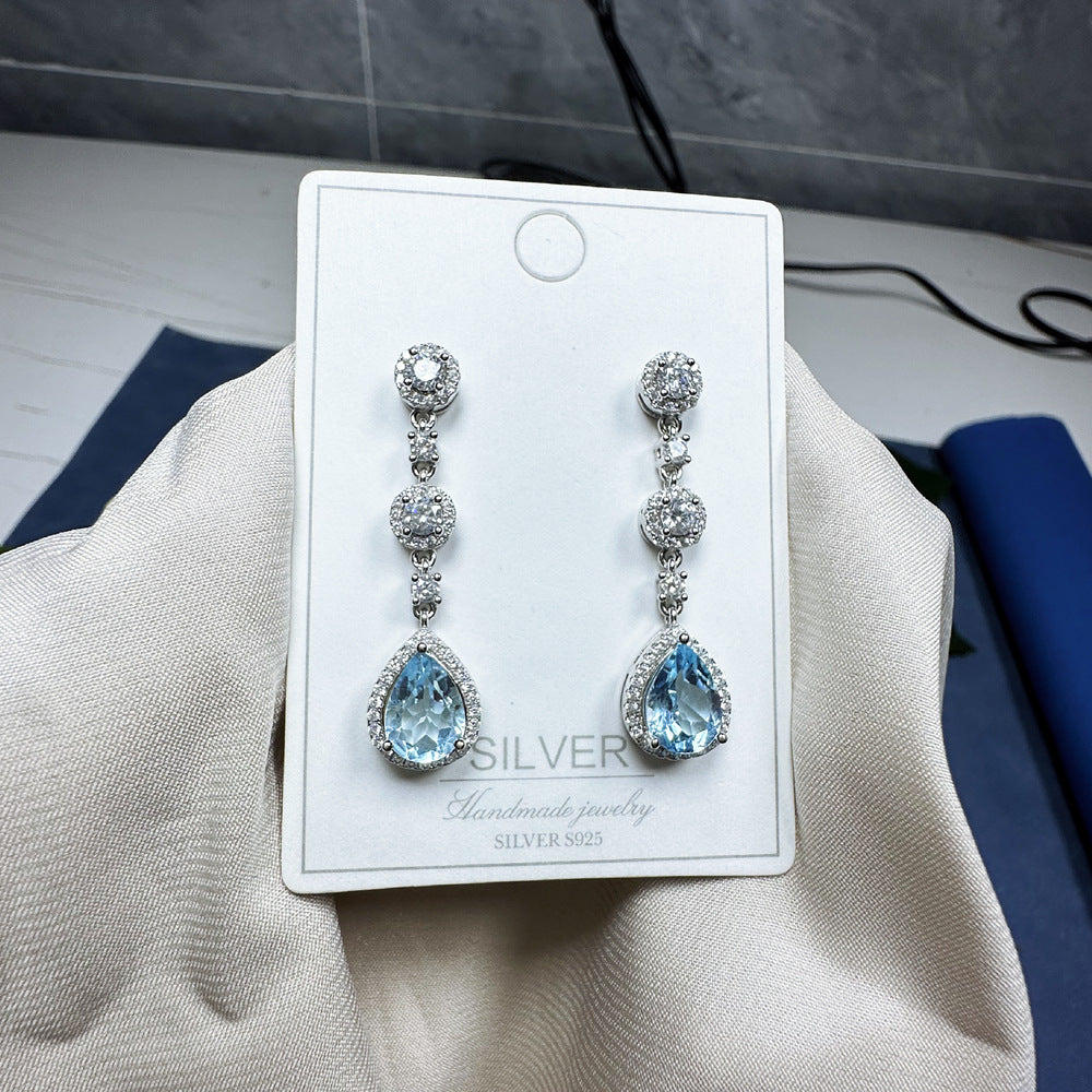 Earrings made of 925 sterling silver with blue cubic zirconia, teardrop shape