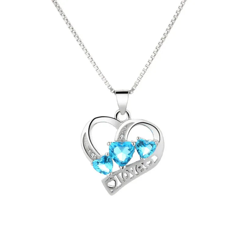 Halskette aus 925er Sterlingsilber mit runden, herzförmigen Zirkoniasteinen - TOLLzWOOD