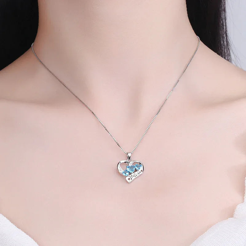 Halskette aus 925er Sterlingsilber mit runden, herzförmigen Zirkoniasteinen - TOLLzWOOD