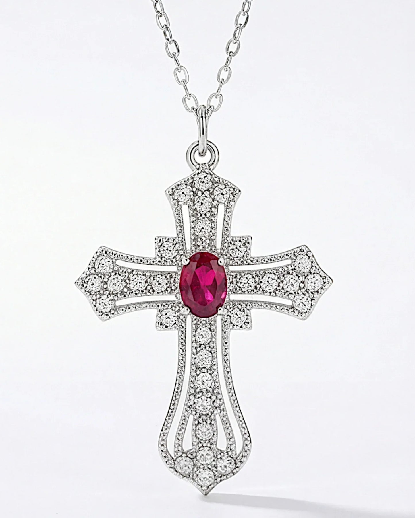 Kreuzkette aus 925er Sterlingsilber mit violettem Zirkonia - TOLLzWOOD