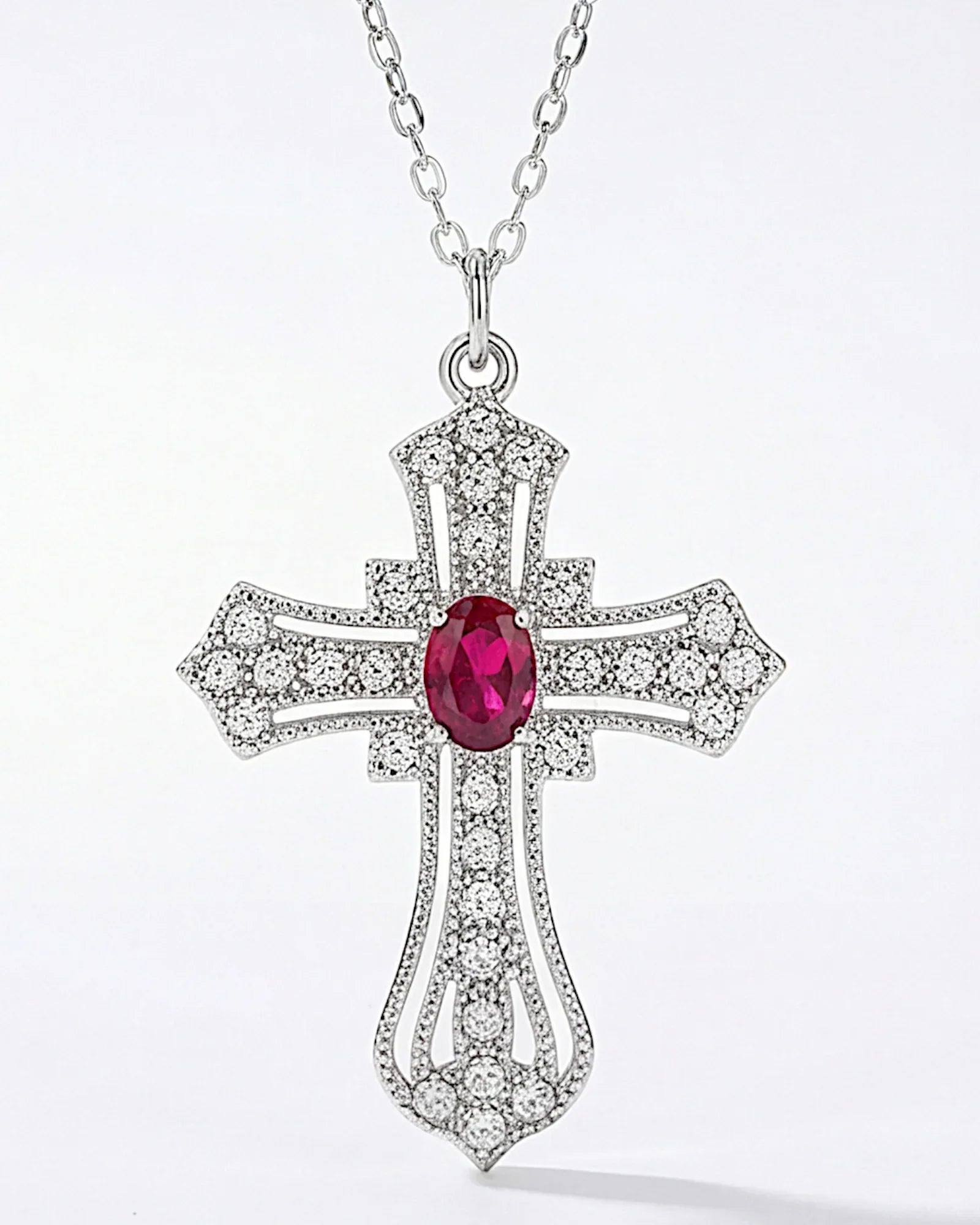 Kreuzkette aus 925er Sterlingsilber mit violettem Zirkonia - TOLLzWOOD