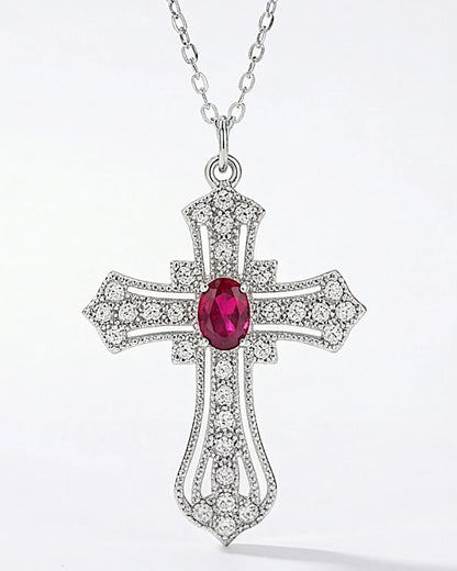 Kreuzkette aus 925er Sterlingsilber mit violettem Zirkonia - TOLLzWOOD