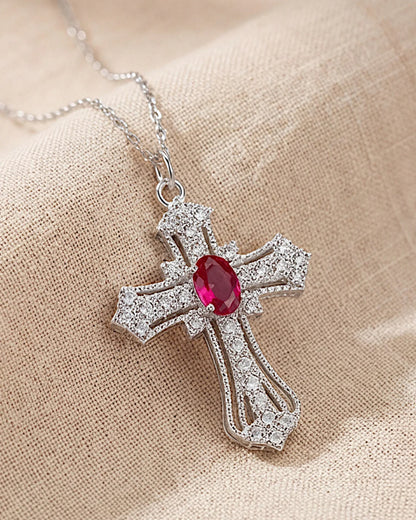 Kreuzkette aus 925er Sterlingsilber mit violettem Zirkonia - TOLLzWOOD