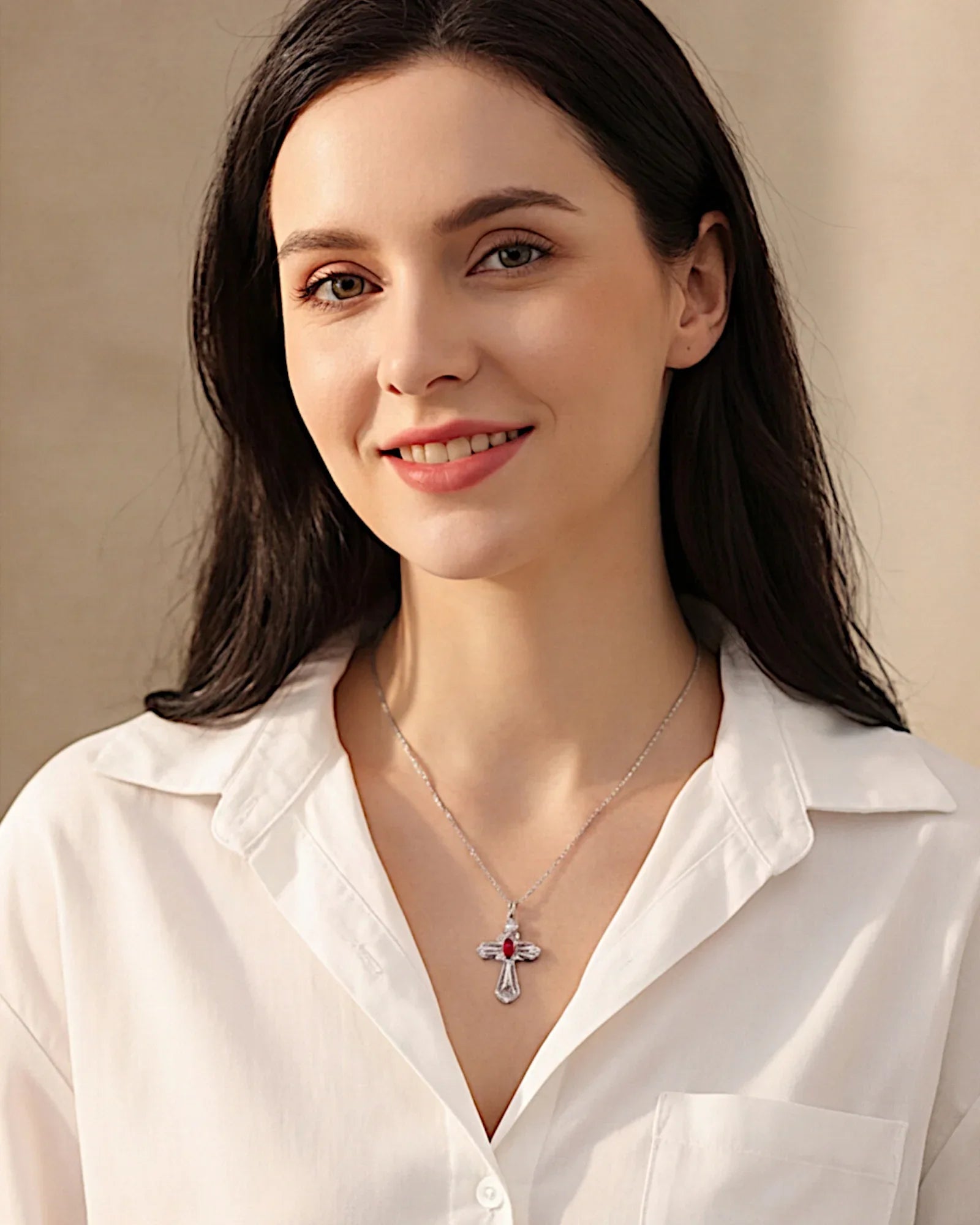 Kreuzkette aus 925er Sterlingsilber mit violettem Zirkonia - TOLLzWOOD