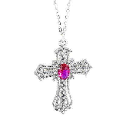 Kreuzkette aus 925er Sterlingsilber mit violettem Zirkonia - TOLLzWOOD