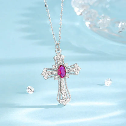 Kreuzkette aus 925er Sterlingsilber mit violettem Zirkonia - TOLLzWOOD