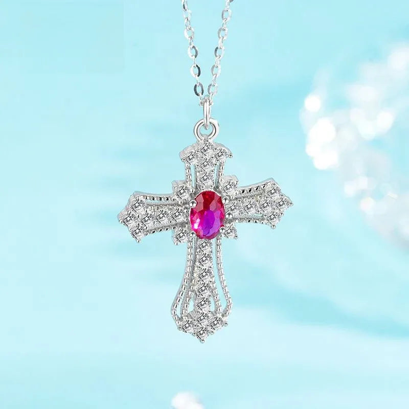 Kreuzkette aus 925er Sterlingsilber mit violettem Zirkonia - TOLLzWOOD