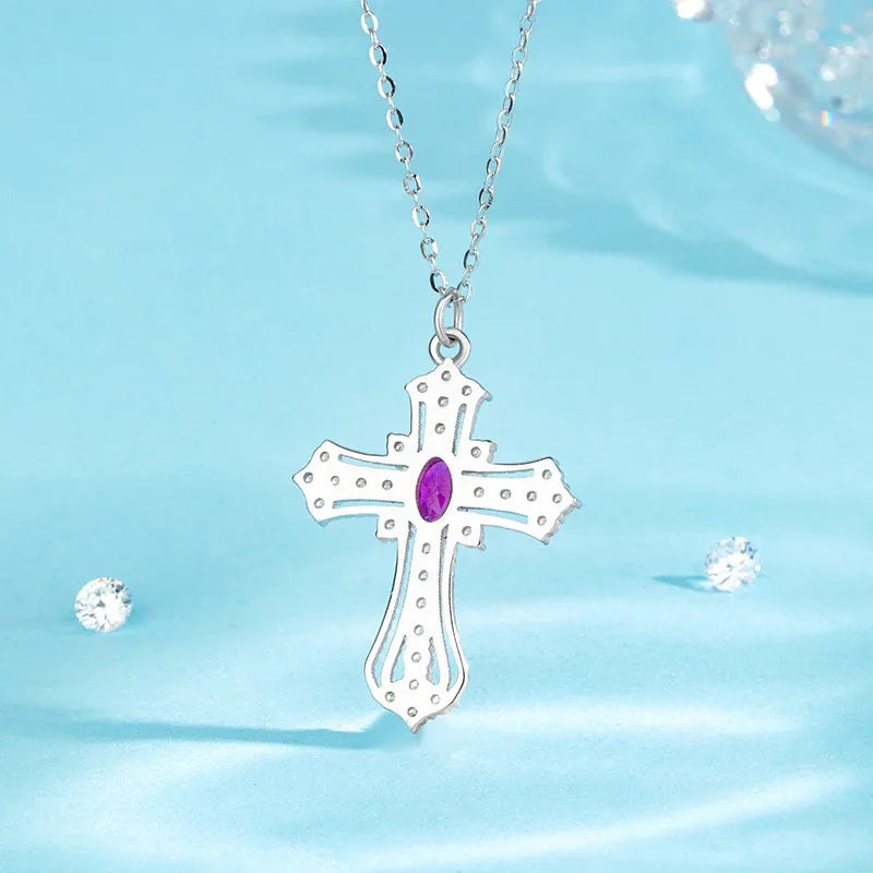Kreuzkette aus 925er Sterlingsilber mit violettem Zirkonia - TOLLzWOOD