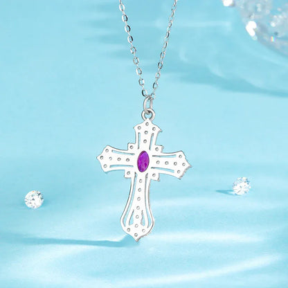 Kreuzkette aus 925er Sterlingsilber mit violettem Zirkonia - TOLLzWOOD