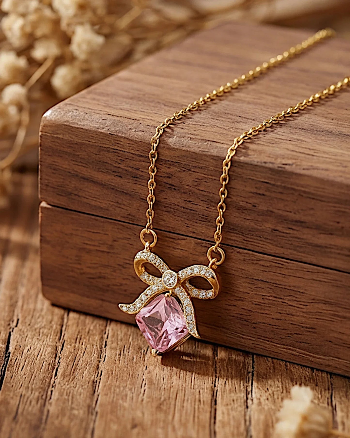 Halskette aus 925er Sterlingsilber mit einem großen rosa Zirkon - TOLLzWOOD