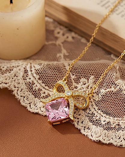 Halskette aus 925er Sterlingsilber mit einem großen rosa Zirkon - TOLLzWOOD