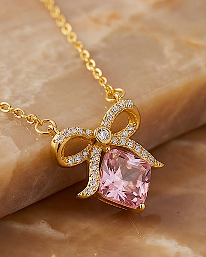 Halskette aus 925er Sterlingsilber mit einem großen rosa Zirkon - TOLLzWOOD