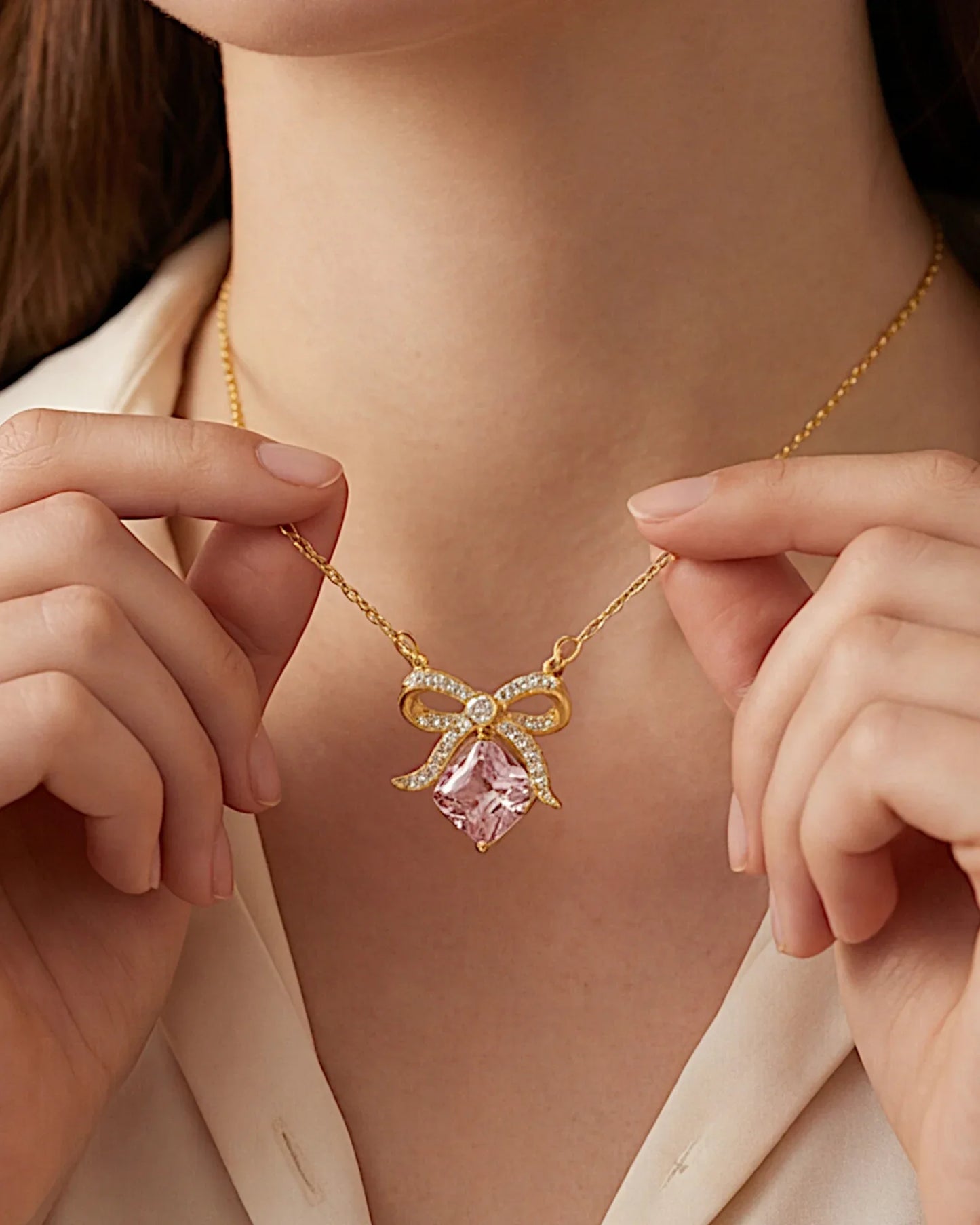 Halskette aus 925er Sterlingsilber mit einem großen rosa Zirkon - TOLLzWOOD