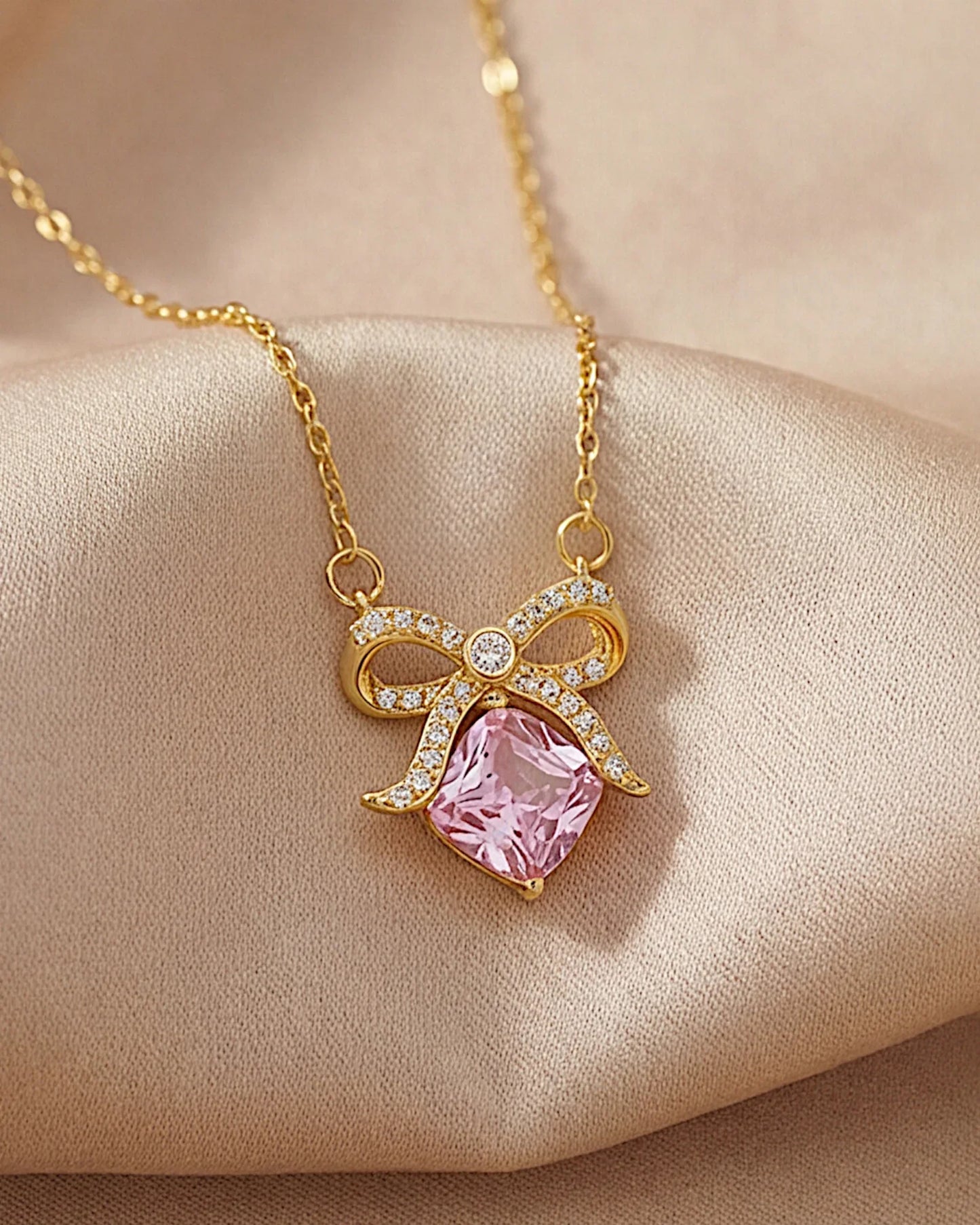 Halskette aus 925er Sterlingsilber mit einem großen rosa Zirkon - TOLLzWOOD