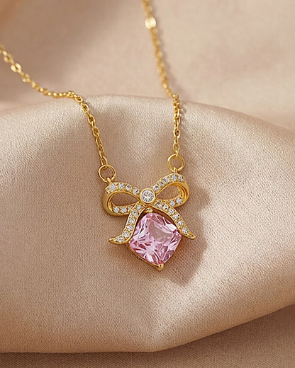 Halskette aus 925er Sterlingsilber mit einem großen rosa Zirkon - TOLLzWOOD