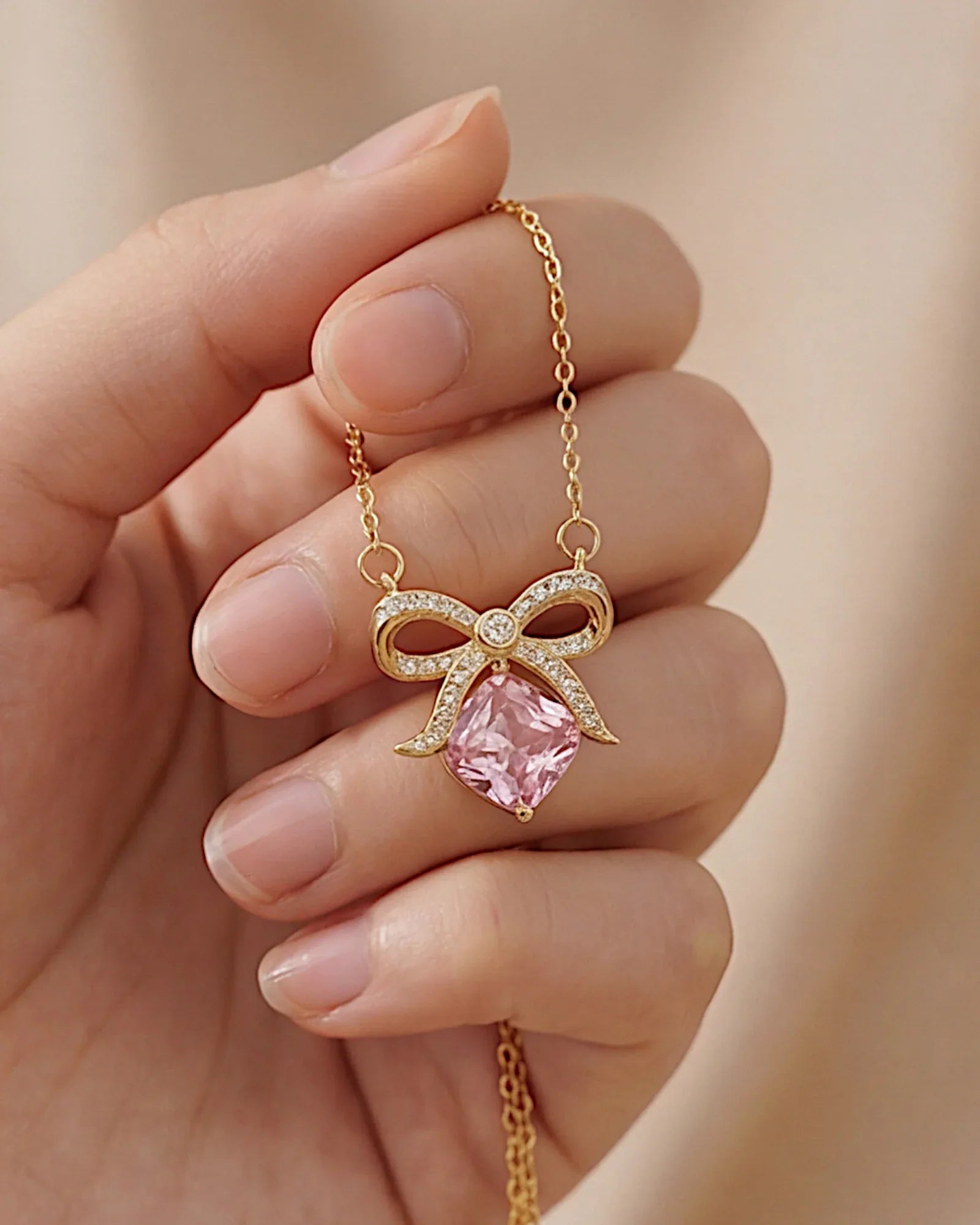 Halskette aus 925er Sterlingsilber mit einem großen rosa Zirkon - TOLLzWOOD