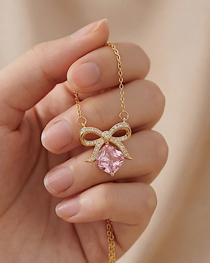 Halskette aus 925er Sterlingsilber mit einem großen rosa Zirkon - TOLLzWOOD
