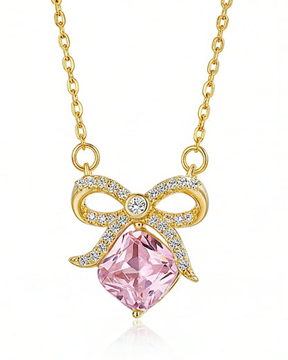 Halskette aus 925er Sterlingsilber mit einem großen rosa Zirkon - TOLLzWOOD