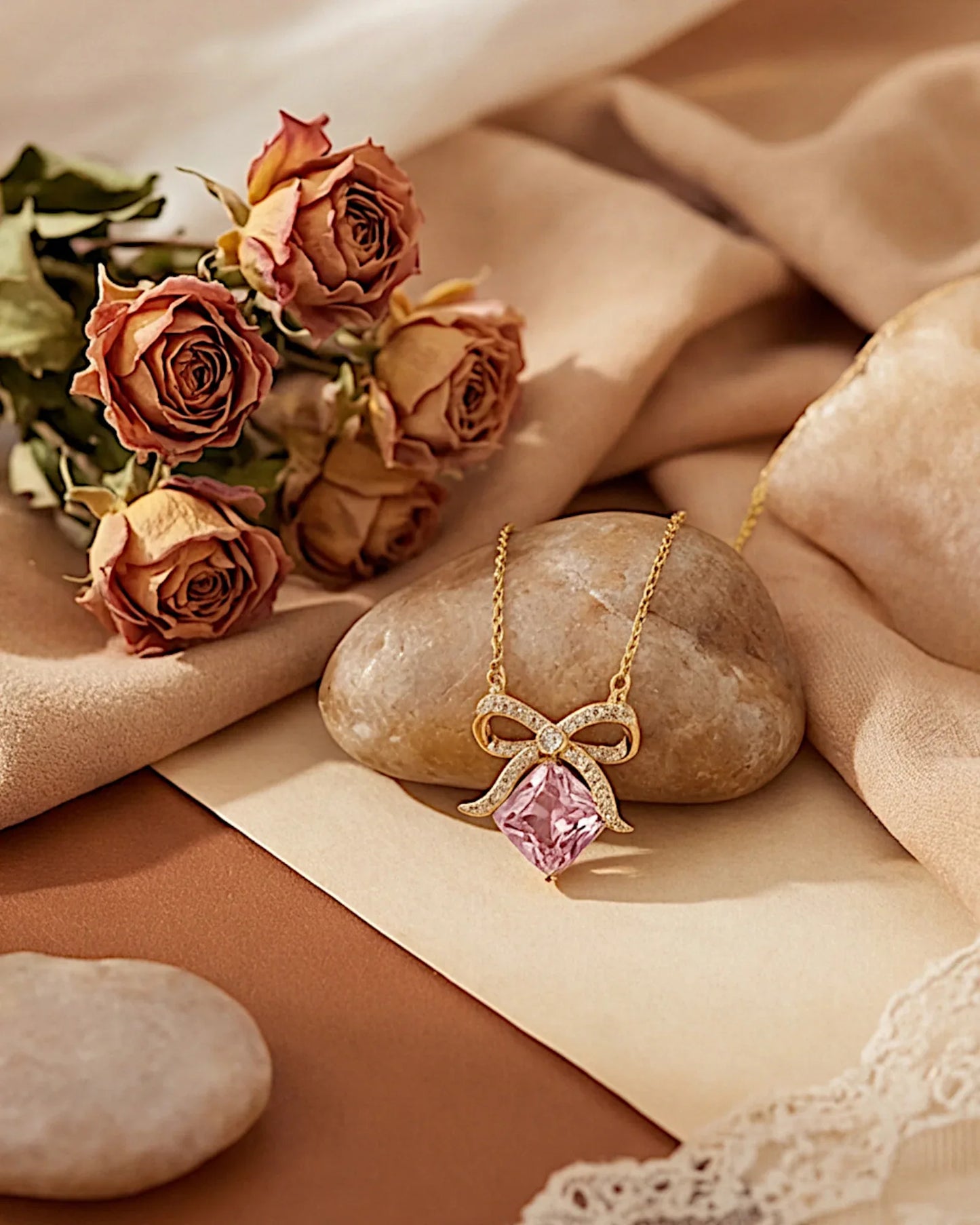 Halskette aus 925er Sterlingsilber mit einem großen rosa Zirkon - TOLLzWOOD