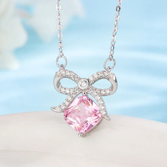 Halskette aus 925er Sterlingsilber mit einem großen rosa Zirkon - TOLLzWOOD