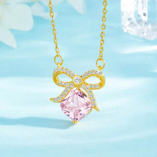 Halskette aus 925er Sterlingsilber mit einem großen rosa Zirkon - TOLLzWOOD