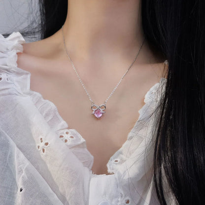 Halskette aus 925er Sterlingsilber mit einem großen rosa Zirkon - TOLLzWOOD