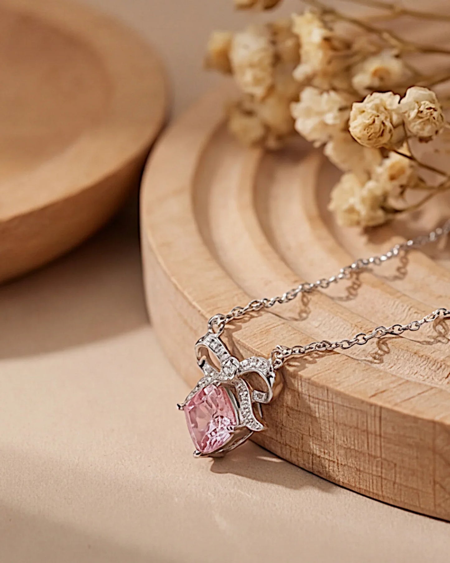 Halskette aus 925er Sterlingsilber mit einem großen rosa Zirkon - TOLLzWOOD