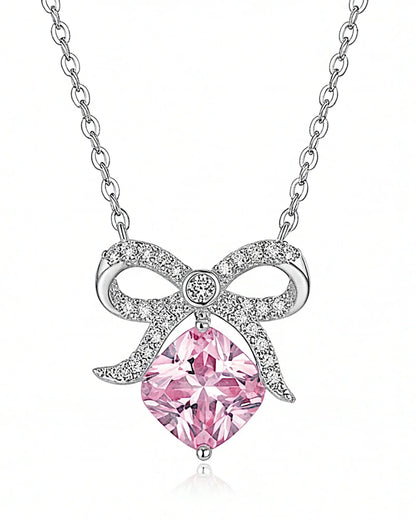 Halskette aus 925er Sterlingsilber mit einem großen rosa Zirkon - TOLLzWOOD