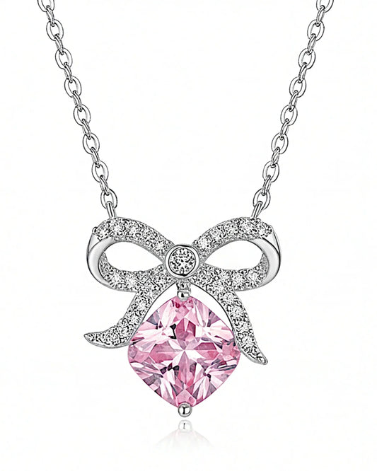 Halskette aus 925er Sterlingsilber mit einem großen rosa Zirkon - TOLLzWOOD