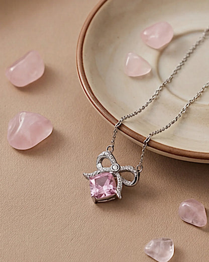 Halskette aus 925er Sterlingsilber mit einem großen rosa Zirkon - TOLLzWOOD