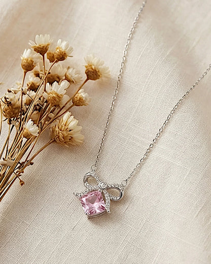Halskette aus 925er Sterlingsilber mit einem großen rosa Zirkon - TOLLzWOOD