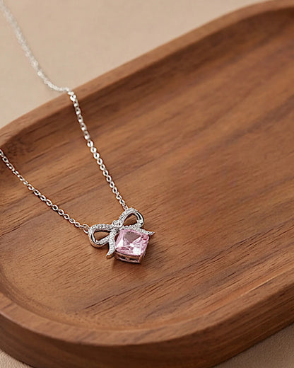 Halskette aus 925er Sterlingsilber mit einem großen rosa Zirkon - TOLLzWOOD