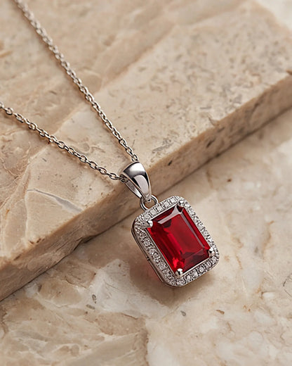 Halskette aus 925er Silber mit rotem Zirkonia - TOLLzWOOD