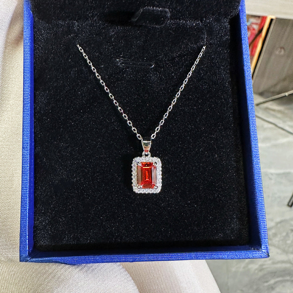 Necklace made of 925 sterling silver with red cubic zirconia