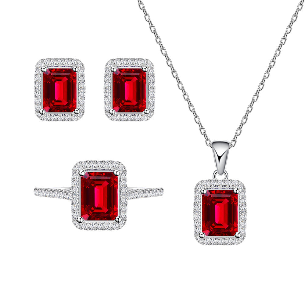Necklace made of 925 sterling silver with red cubic zirconia