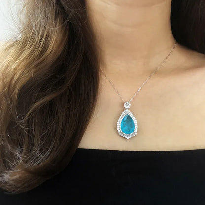 Halskette aus 925er Silber mit blauem Zirkonia, Tropfenform - TOLLzWOOD