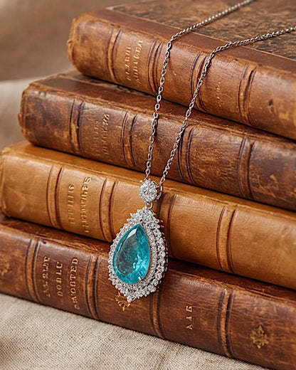 Halskette aus 925er Silber mit blauem Zirkonia, Tropfenform - TOLLzWOOD