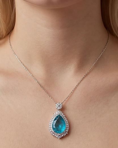 Halskette aus 925er Silber mit blauem Zirkonia, Tropfenform - TOLLzWOOD