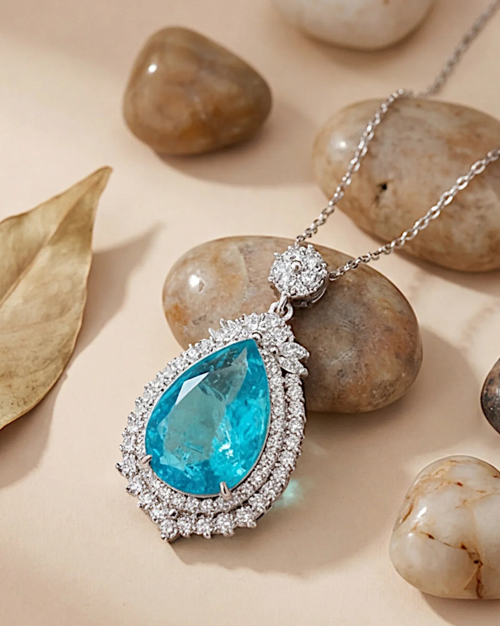 Halskette aus 925er Silber mit blauem Zirkonia, Tropfenform - TOLLzWOOD